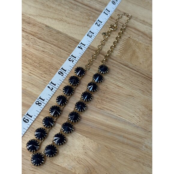 J. Crew Gold Tone Statement Necklace With Black Faceted Stones Adjustable Chain - Picture 11 of 11